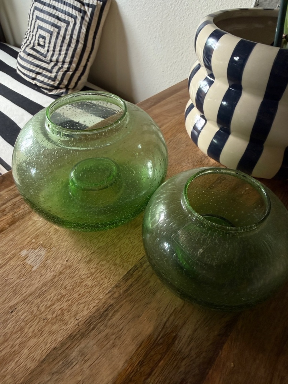 Vintage southern living set of 2 Green Bubble Glass Vase Set - Home Accents